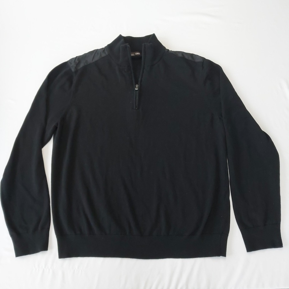 Michael Kors 1/4 Zip Long Sleeve Pullover Sweater Men's XL Black‎ Cotton Stretch